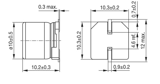 Technische Zeichnung - TDK B40900 Hybrid-Polymer-Aluminiumkondensatoren